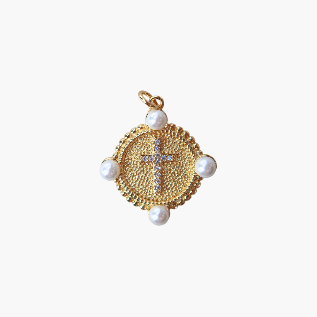 Cross Pearl Medallion Charm