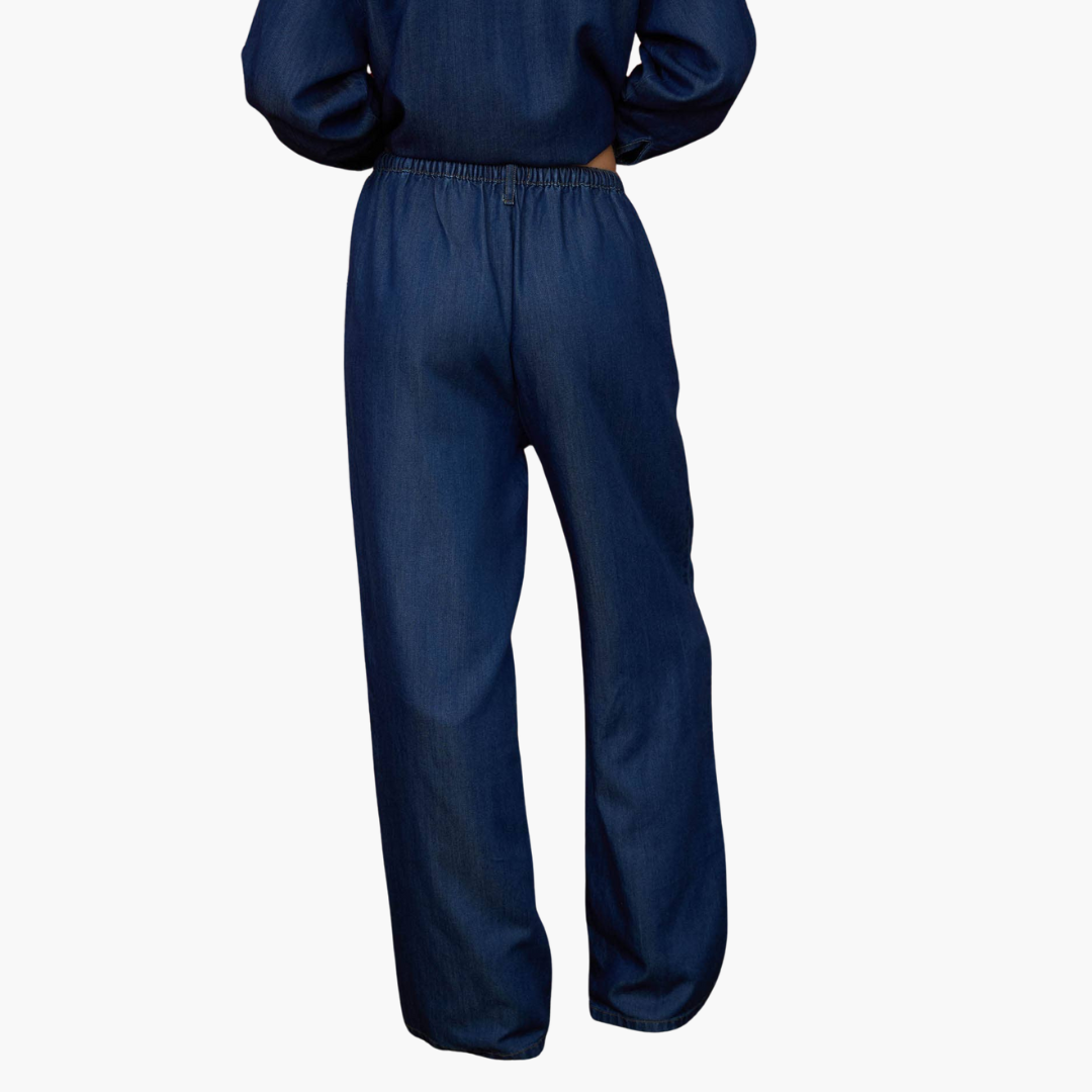 Front Seam Detail Drawstring Denim Pants