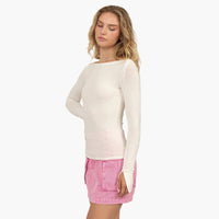 Cream Boat Neck Long Sleeve Top