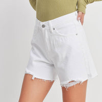 White High Rise Distress Boyfriend Short