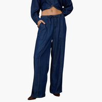 Front Seam Detail Drawstring Denim Pants