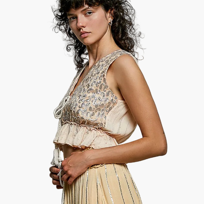 Front Tie Sleeveless Tassel Boho Top