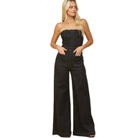 Strapless Wide Leg Denim Jumpsuit