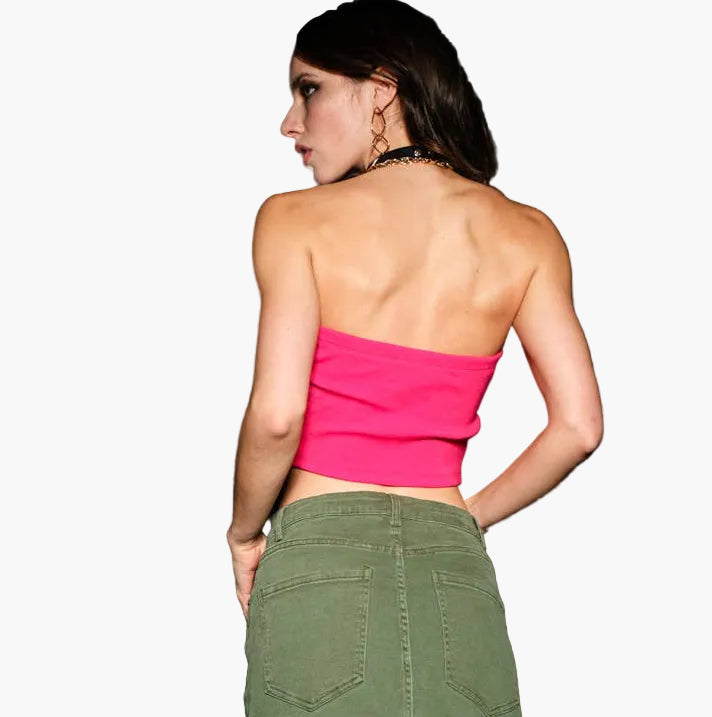 Fuchsia Ribbed Bandana Tube Top