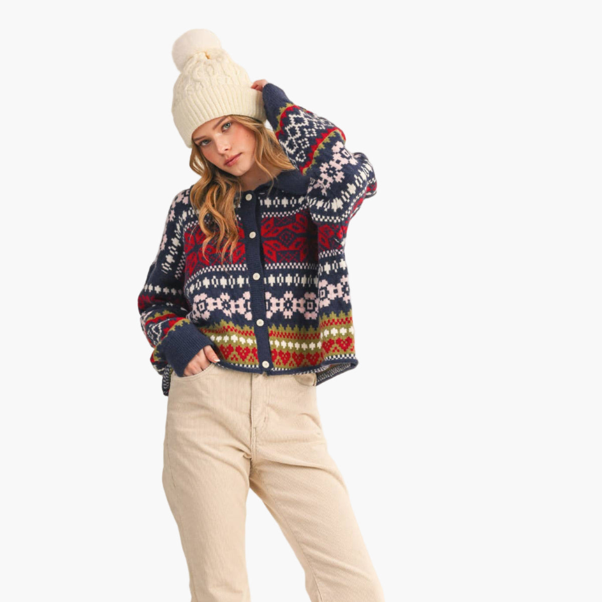Navy Fair Isle Sweater Cardigan