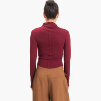 Burgundy Long Sleeve Lettuce Hem Top
