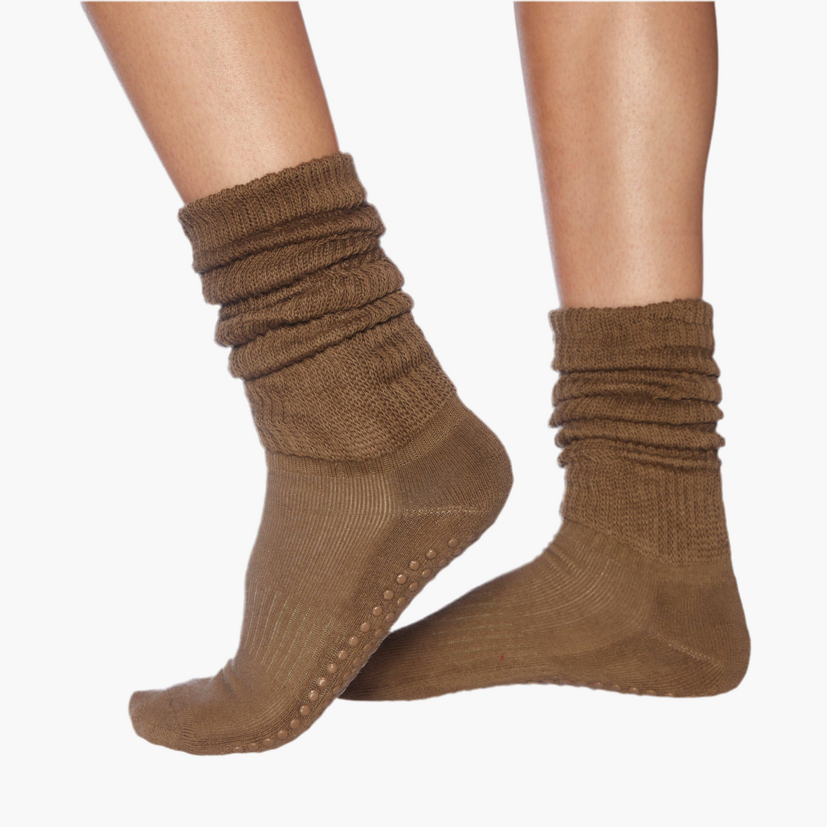 Olive Scrunch Grip Socks