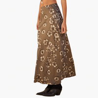 Floral Satin Elastic-Waist Straight Maxi Skirt