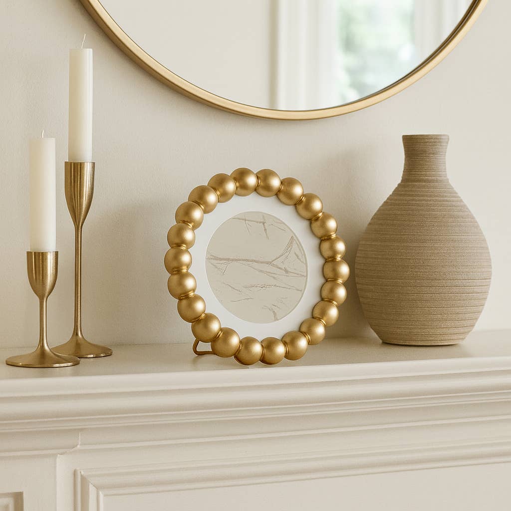 Gold Glass Beaded Picture Frame - 6x6 in.