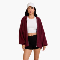 Burgundy Oversized Zip Up Sweater