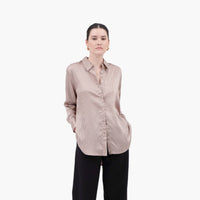 Pinstripe Button Down Long Sleeve Satin Blouse