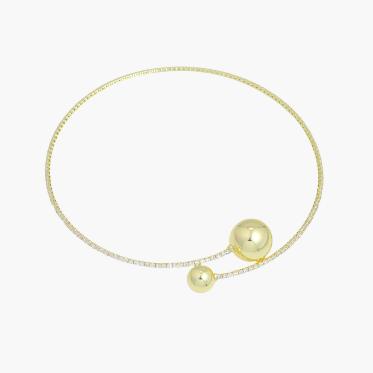 Gold CZ Tennis Chain Round Ball End Adjustable Necklace