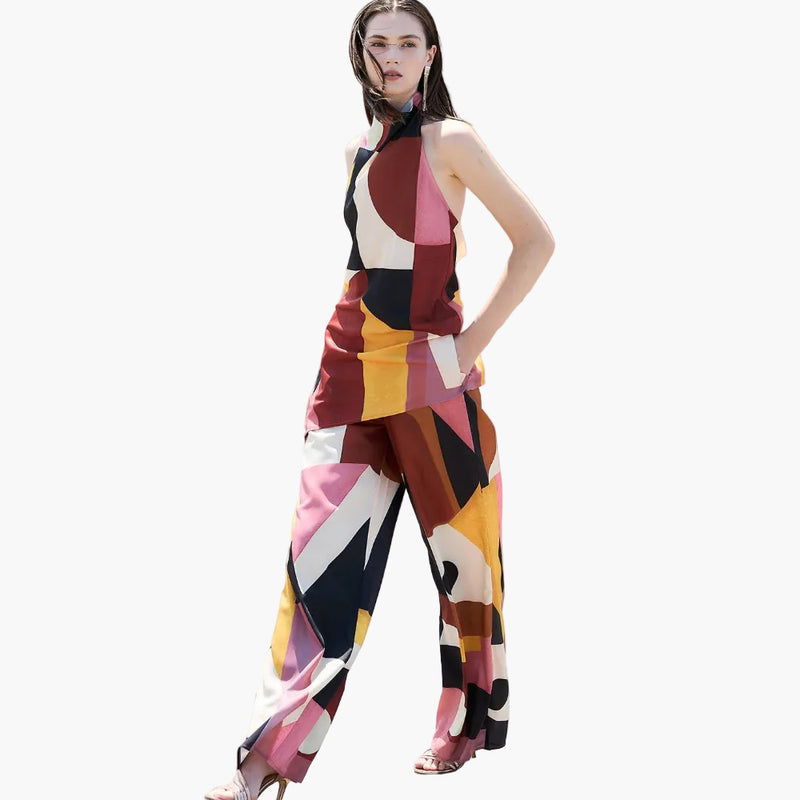 Abstract Print Wide Leg Pants