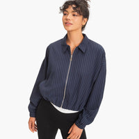 Navy Pinstripe Bubble Hem Jacket