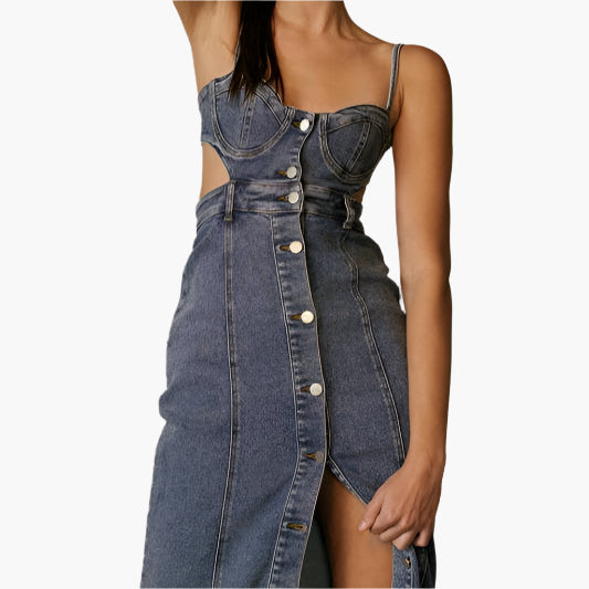 Denim Corset Midi Dress