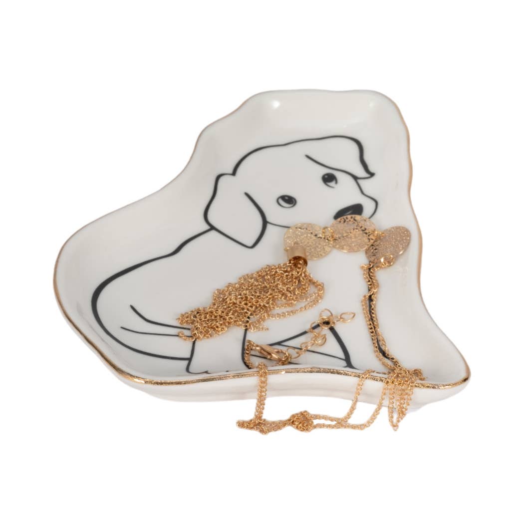 White/Black Ceramic Puppy Trinket Tray