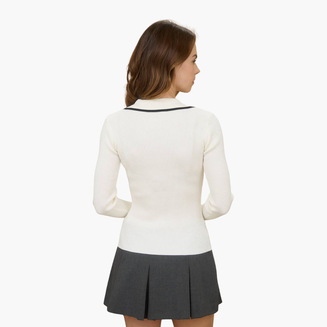 Ivory Collared Contrast Knit Cardigan