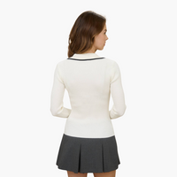 Ivory Collared Contrast Knit Cardigan