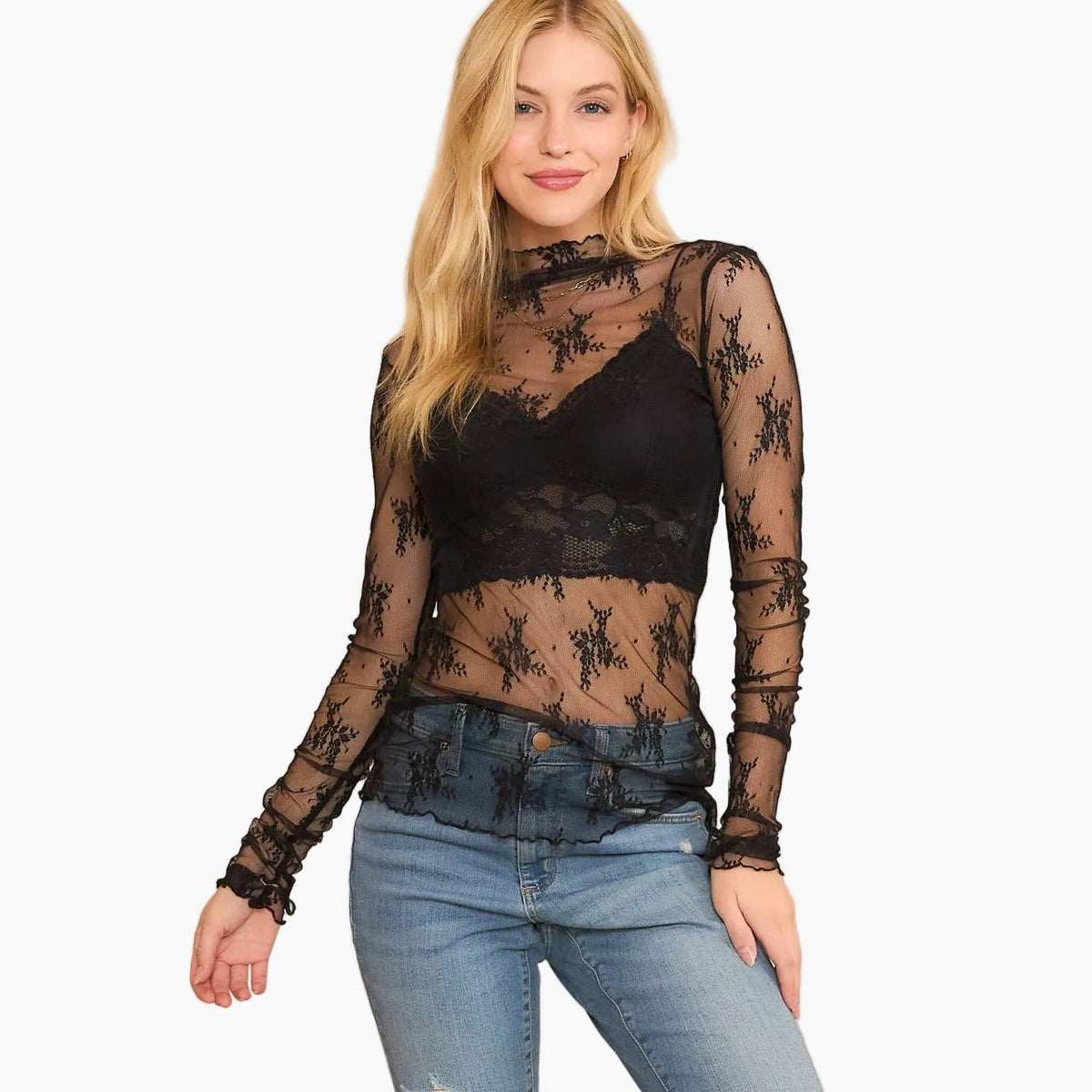Mesh Lace High Neck Top