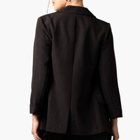 Black Solid Button Blazer