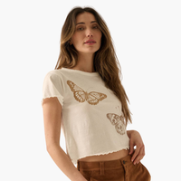 Butterflies Cropped Lettuce-Edge Graphic Baby Tee