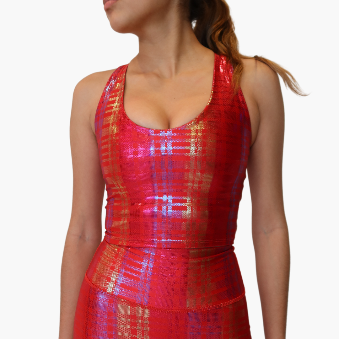 Gina Racerback Tank Bra in Foiled Plaid