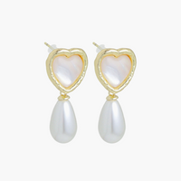 Gold Heart Teardrop Pearl Earrings