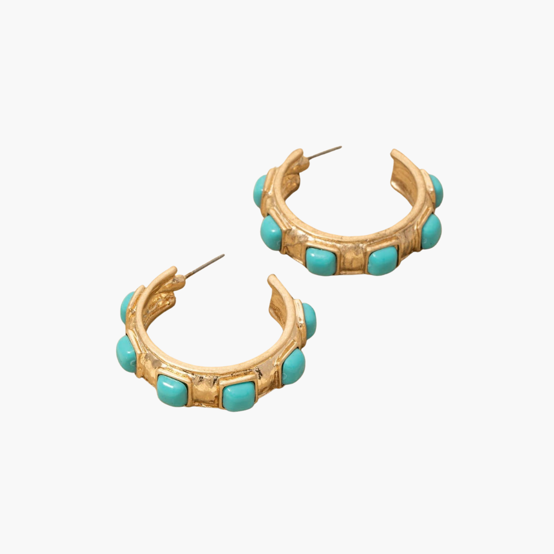 Square Turquoise Stone Hoop Earrings