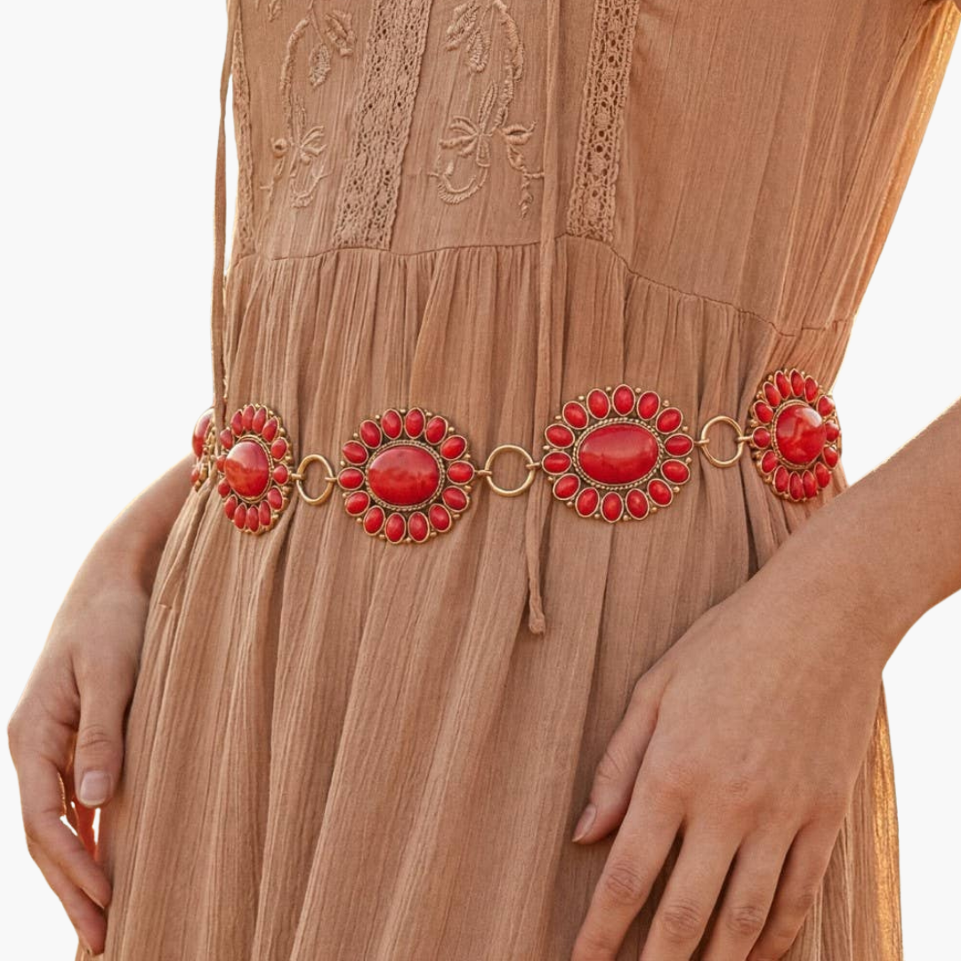 Red Gold Western Oval Concho Disc Chain Belt
