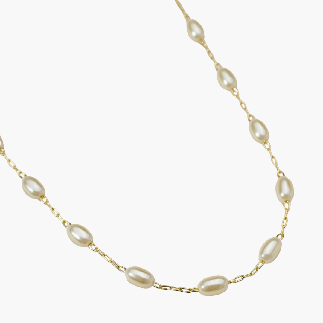 18k Gold Filled Oval Shaped Pearl Necklace