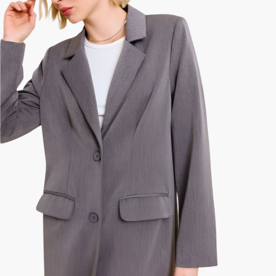 Charcoal Single Button Long Blazer