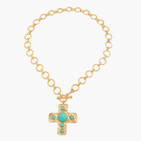 Textured Turquoise Hammered Cross Necklace