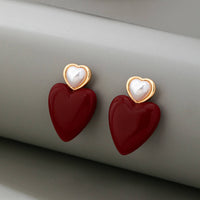 Pearl & Acrylic Heart Drop Earrings