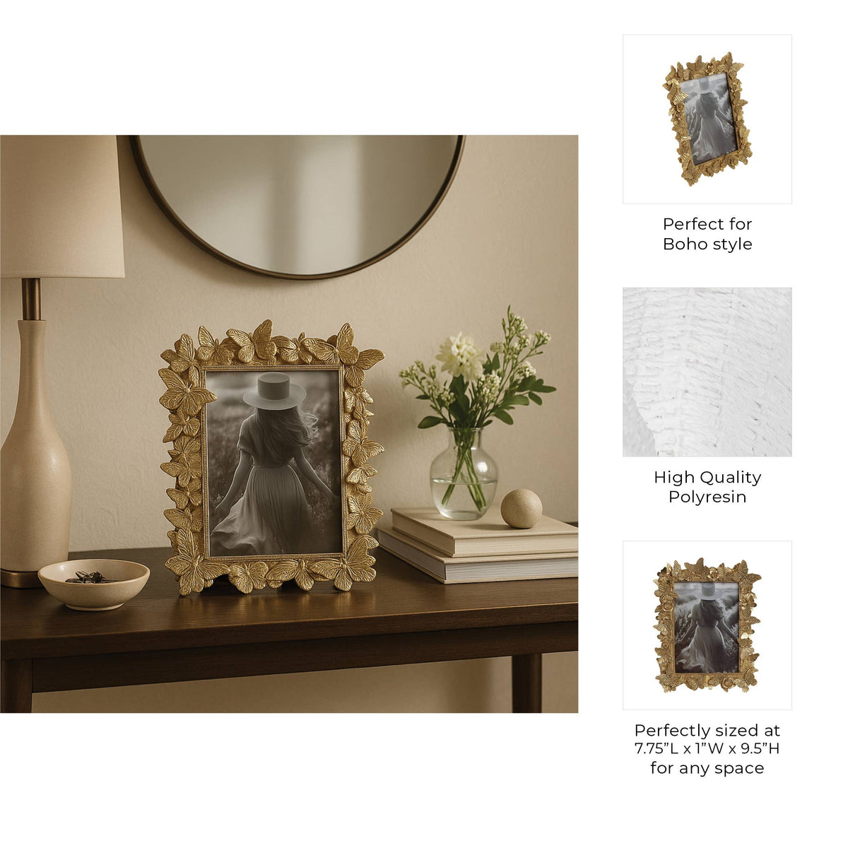 Gold Polyresin Butterfly Picture Frame - 5x7 in.