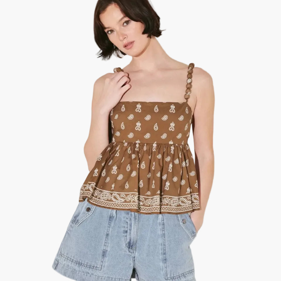 Paisley Print Peplum Tank Top