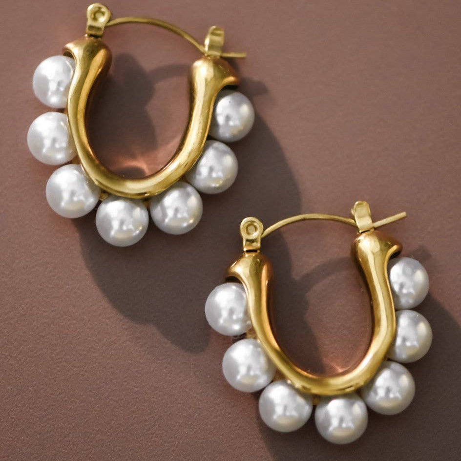 18K Gold Plated Pearl Hoop Earrings