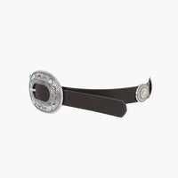 Silver Turquoise Accent Faux Leather Multi Metal Belt