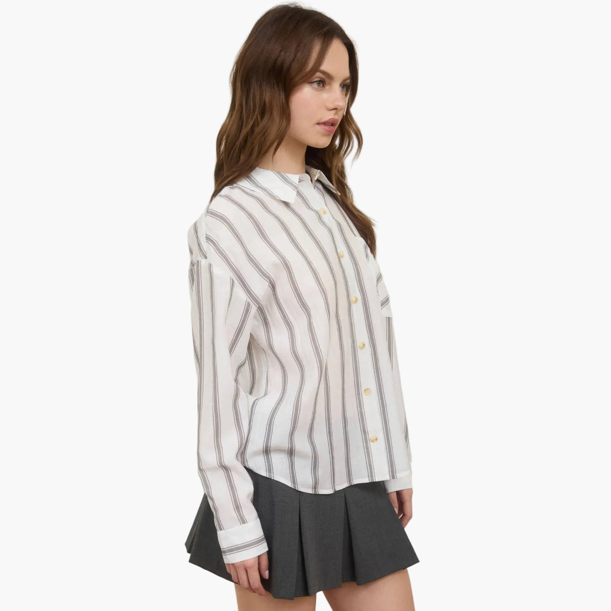 Ivory Stripe Pattern Button Down Shirt