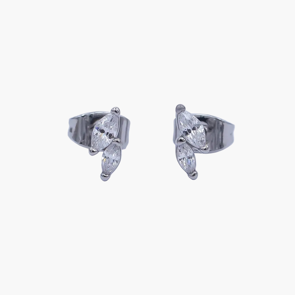 Silver 24K Gold Filled Double Marquise CZ Stud Earrings
