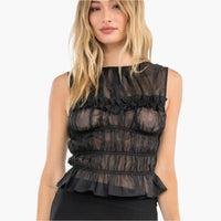 Rouched Organza Sleeveless Top