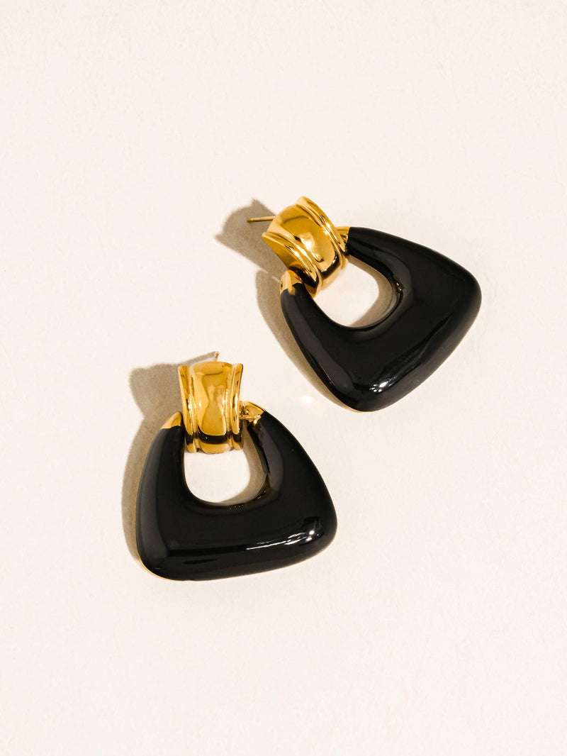 Janelle 18K Gold Non-Tarnish Enamel Geometric Drop Earrings