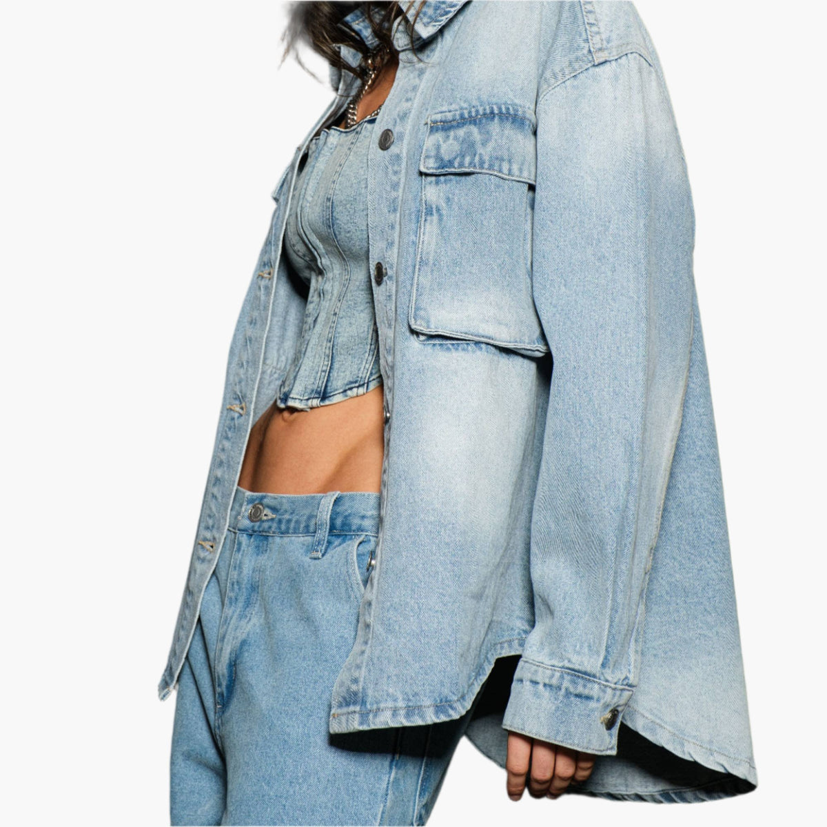 Oversized Denim Shacket with Pockets