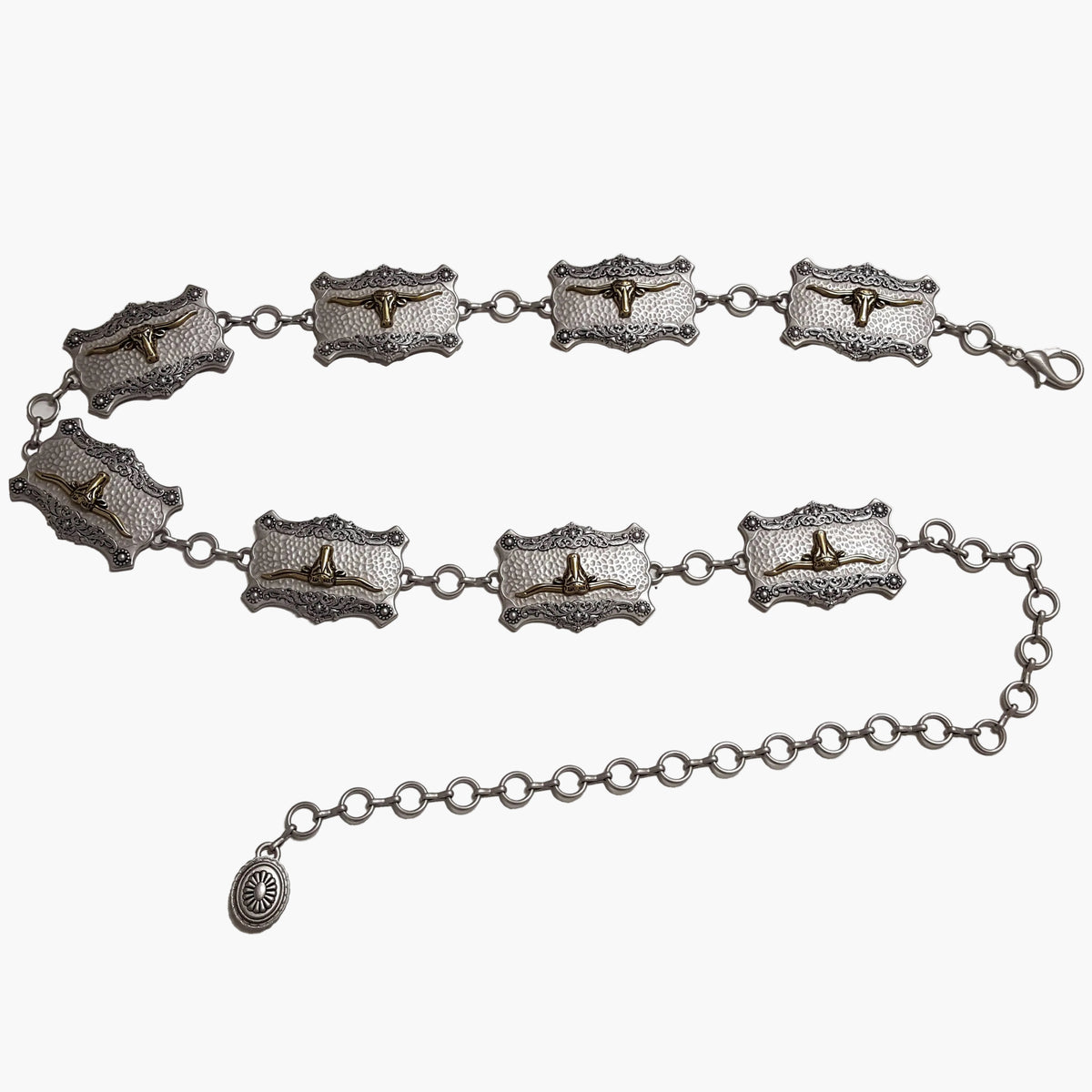Western Long Horn Concho Metal Chain Silver/Brass