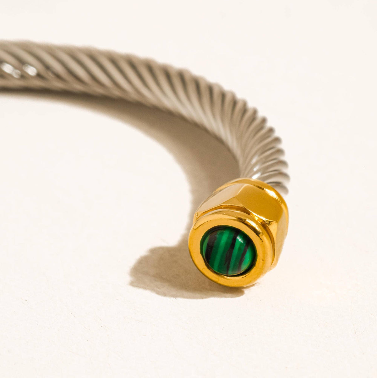 Silver Vail 18K Gold Non-Tarnish Stone Braided Bangle