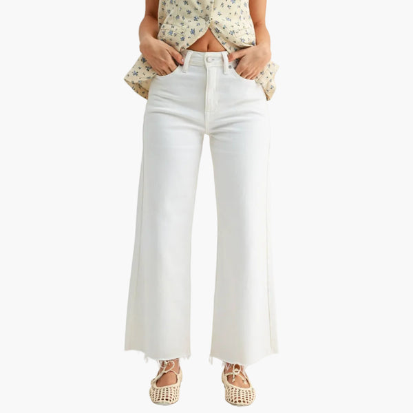 White Slim Scissor Cut Wide Leg Jean