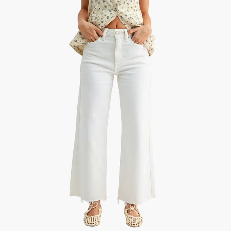 White Slim Scissor Cut Wide Leg Jean