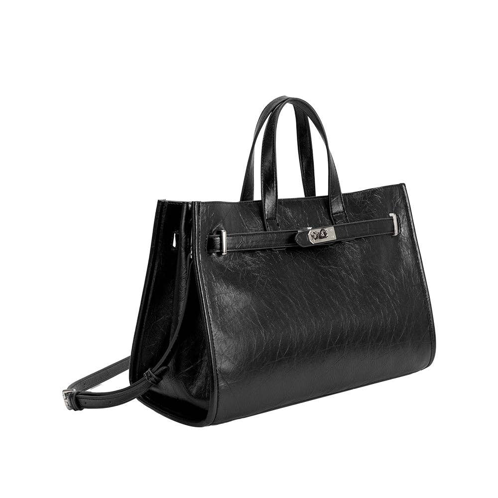 Melie Bianco Sutton Black Vegan Leather Tote Bag