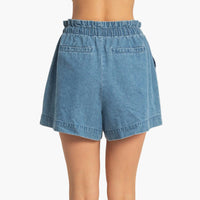 Elastic Waist Patch Pocket Denim Shorts