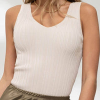 Oatmeal Sleeveless V Neck Knit Tank Top
