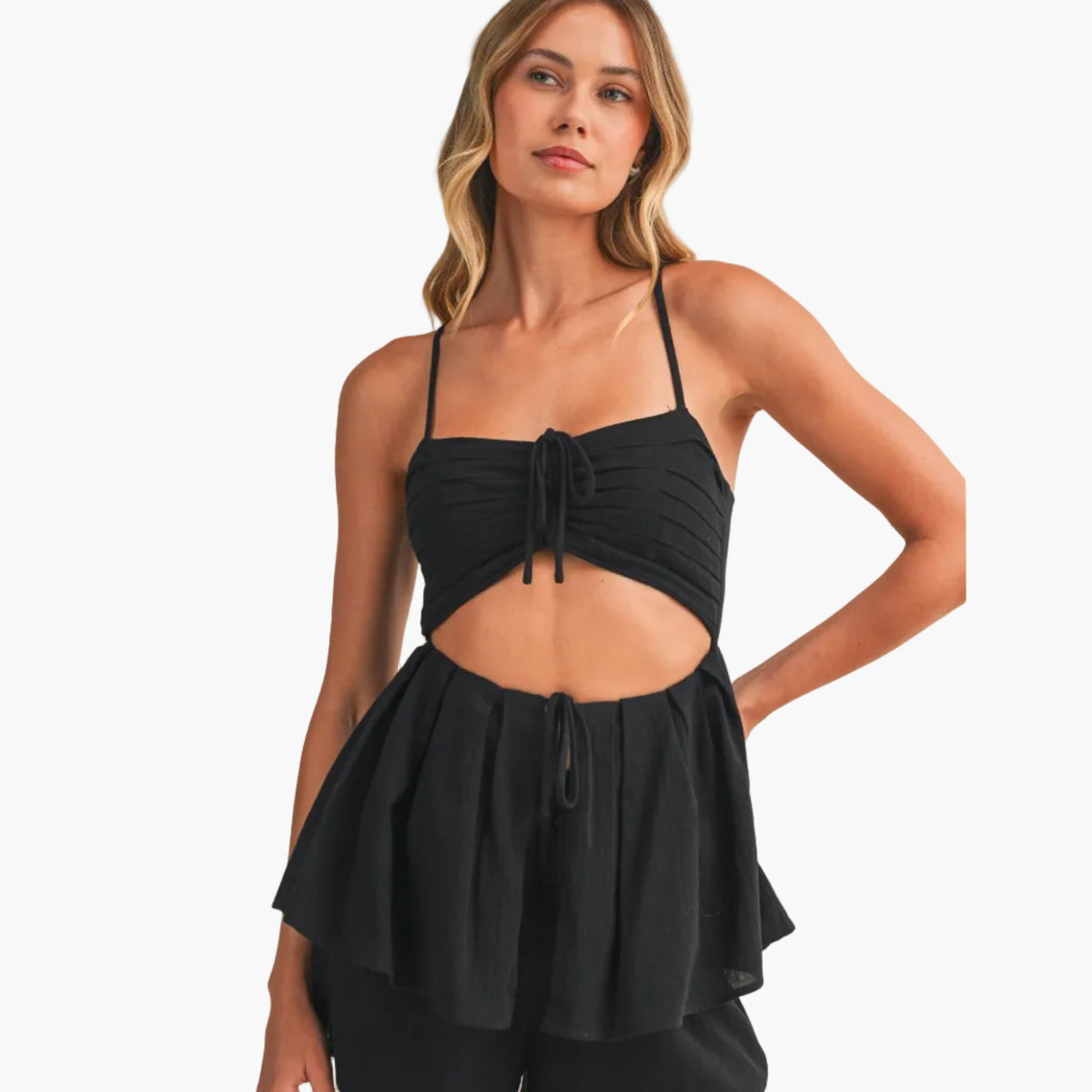 Linen Cutout Pintuck Bra Top